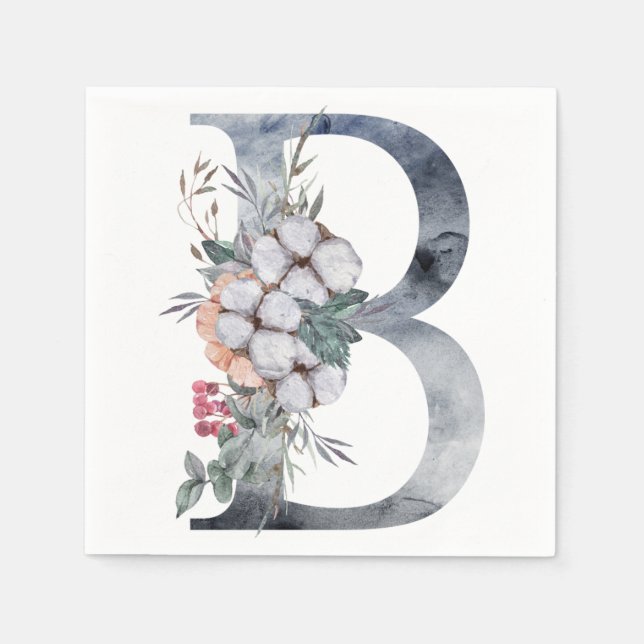 Blått blomstermonogram initial B Pappersservett (Framsidan)