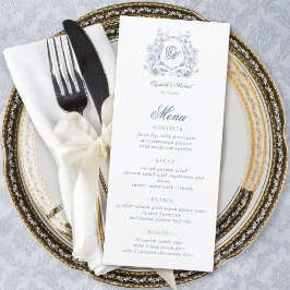 Blått blomstermonogram med elegant vigselkrans meny