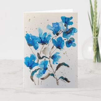 Blått blomstermotiv i akvarell - presentkort kort