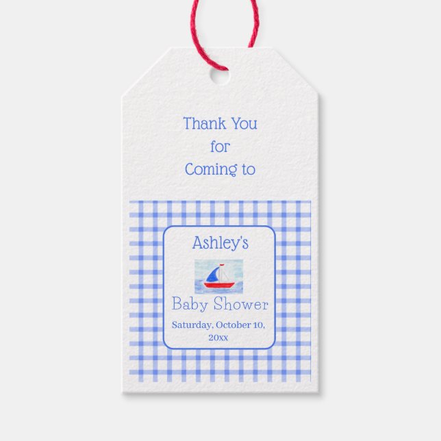 Blått bockschysch för vattenfärgsfartyg, babykläde presentetikett (Framsidan)