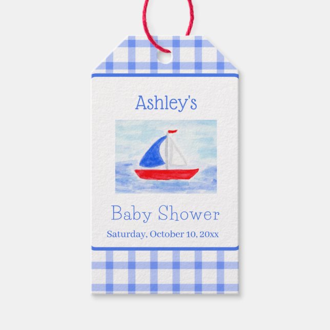Blått bockschysch för vattenfärgsfartyg, babykläde presentetikett (Framsidan)