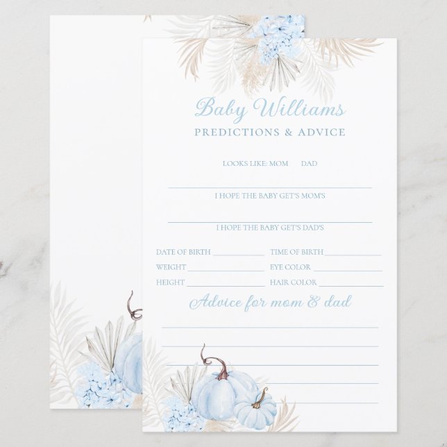 Blått Boho Pumpkin Baby-förutsägelsespel (Fram/baksida)