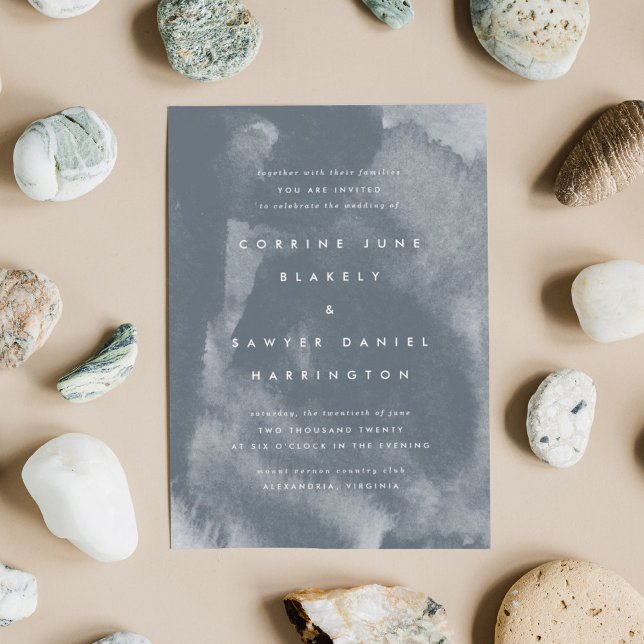 Blått Boho Watercolor-bröllop - inbjudan (Skapare uppladdad)