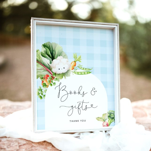 Blått bokar och skylt över grönsaksodlingar (Skapare uppladdad)