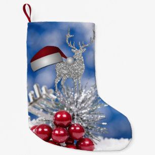 Blått Bokeh för silverrenSanta hatt Liten Julstrumpa