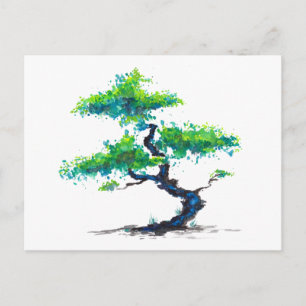 Blått Bonsai-vykort för vattenfärger Vykort
