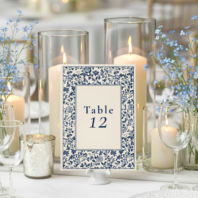 Blått bord-platskort för blommigt i DelSoftware Inbjudningar (Delftware wedding table number sign.)