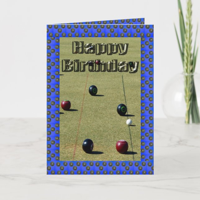 Blått borderat Gräsmatta Bowls Birthday Card Kort (Framsida)