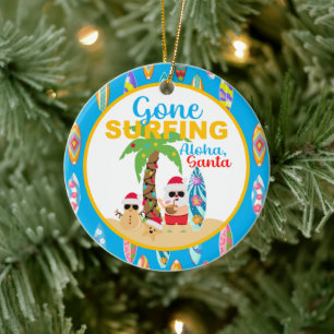 Blått Borta surfande jultomtenda Keramic Ornament