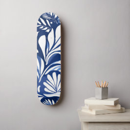 Blått botaniskt akvarell blomster mönster mini skateboard bräda 18,5 cm