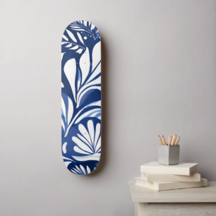 Blått botaniskt akvarell blomster mönster mini skateboard bräda 18,5 cm