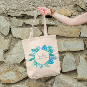 Blått botaniskt Beach Maid of honor Chic Monogram Tygkasse