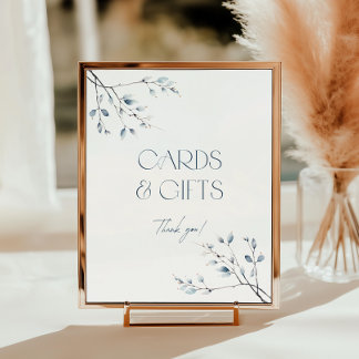 Blått botaniskt blommigt-kort och gåvor Poster