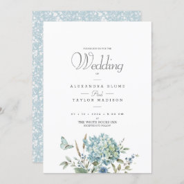Blått botaniskt bohemiskt vattenfärg Bröllop Inbjudningar