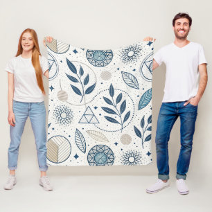 Blått botaniskt geometriskt doodle fleecefilt