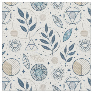 Blått botaniskt geometriskt doodle tyg