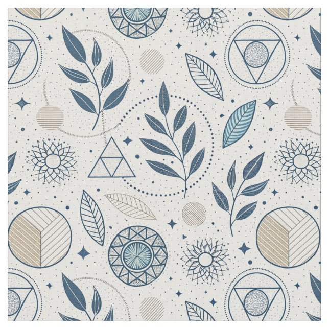 Blått botaniskt geometriskt doodle tyg (Närbild)
