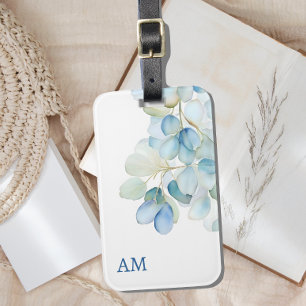 Blått botaniskt Hydrangea Monogram Bagagebricka
