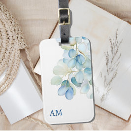 Blått botaniskt Hydrangea Monogram Bagagebricka