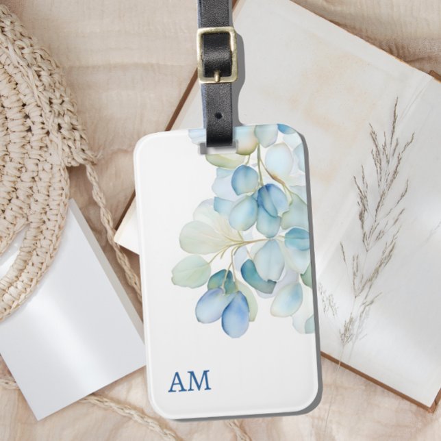 Blått botaniskt Hydrangea Monogram Bagagebricka (Skapare uppladdad)