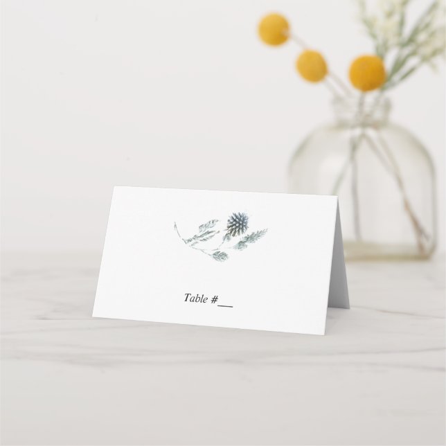 Blått botaniskt Inslag Bröllop-eskort/ Placeringskort (Framsida)