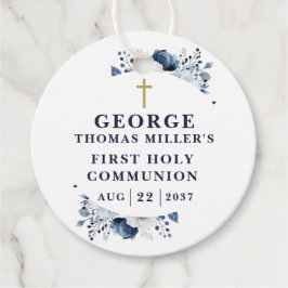 Blått botaniskt Modern First Heliga Communion Gåvor Etiketter