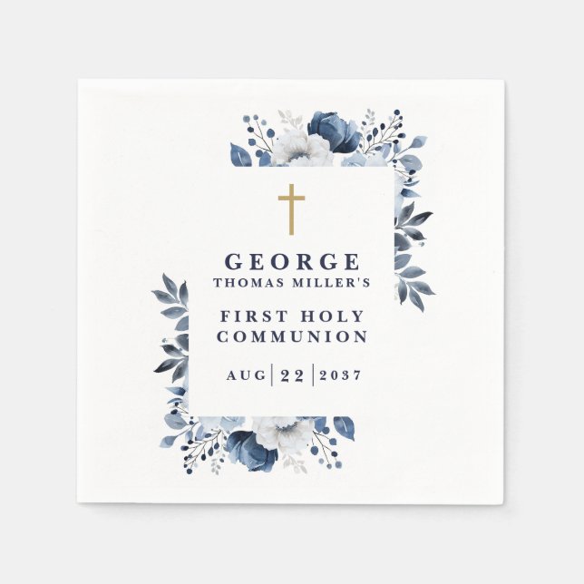 Blått botaniskt Modern Heliga Communion Pappersservett (Framsidan)