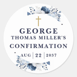 Blått botaniskt modernt bekräftande runt klistermärke