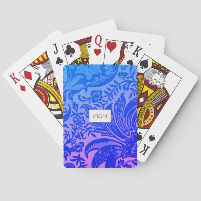 Blått Botaniskt Monogram Casinokort (Baksidan)
