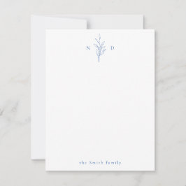 Blått botaniskt monogram personlig Stationery Anteckningskort