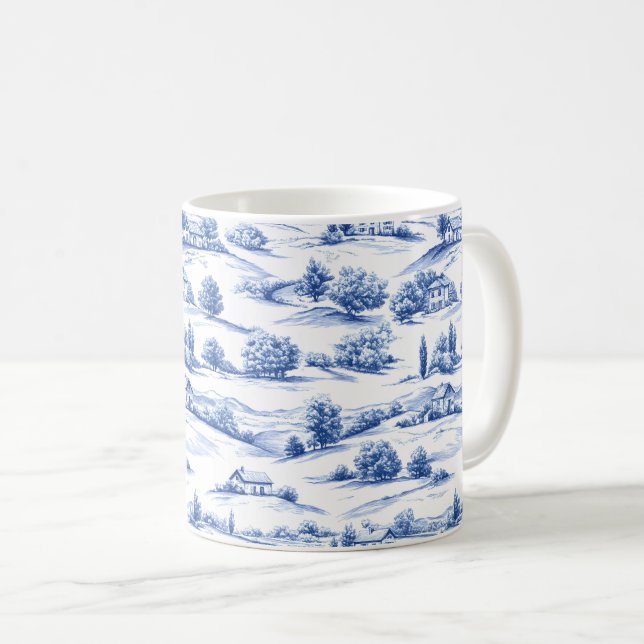 Blått botaniskt toalettmönster kaffemugg (Framsida höger)