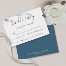 Blått botaniskt vattenfärgat enkelt elegant bröllo