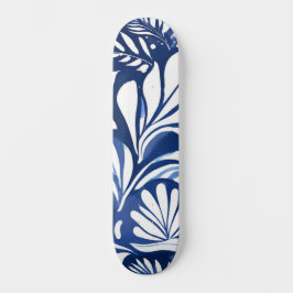 Blått botaniskt vattenfärgsBlommönster Mini Skateboard Bräda 18,5 Cm