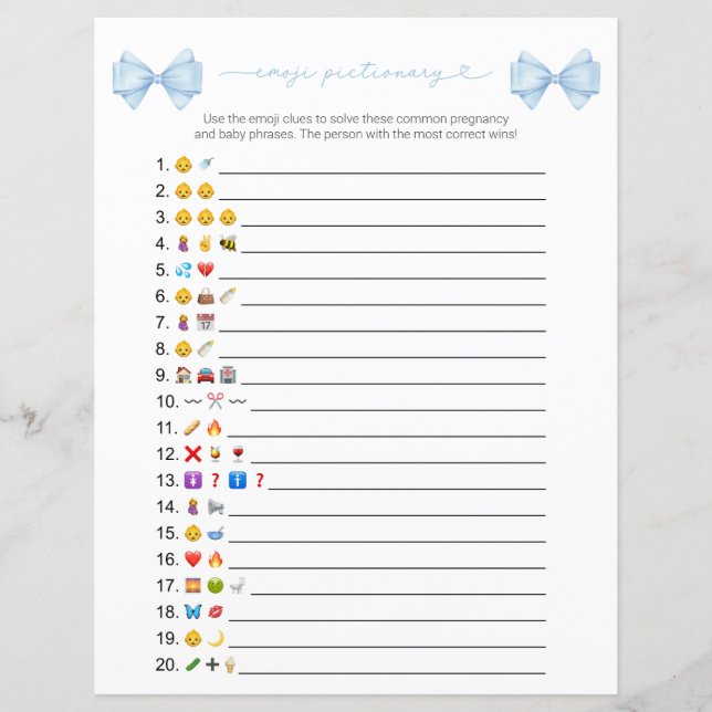 Blått Bow Emoji-babyvykort för dubbla (Framsida)