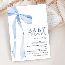 Blått Bow Modern Boy Shower-inbjudan Inbjudningar