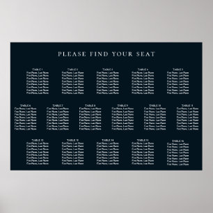 Blått Bröllop 16 Bord-sittdiagram Poster