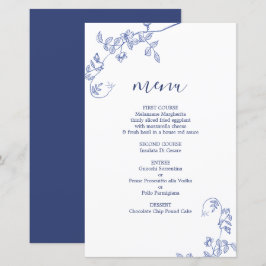 Blått bröllop-menykort för viktoriansk blommigt