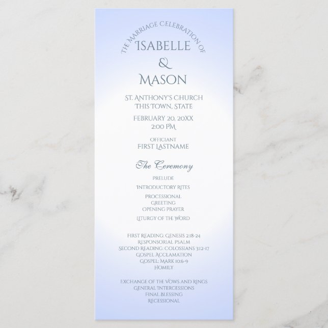 Blått Bröllopsprogram Program (Framsida)