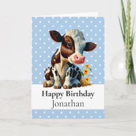 Blått BROTT 1:A BIRTHDAY COW BOY CARD Kort