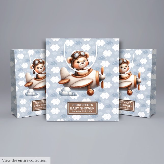 Blått brun babyskor för babyskor för pojkar (Blue Brown Bear Baby Shower Favor Bag For Boys)