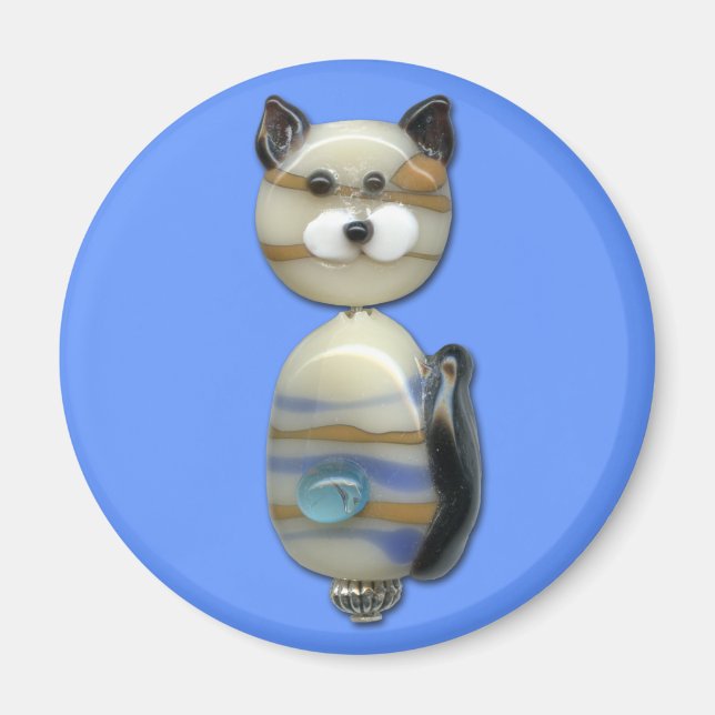 Blått brunt glas Bead Cat Magnet (Framsidan)