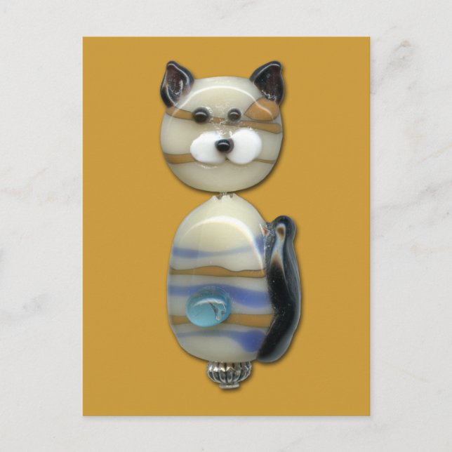 Blått brunt glas Bead Cat Vykort (Framsida)