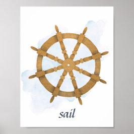 Blått Brunt Ratt till Fartygsroder Marin Ocean-tem Poster