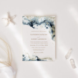 Blått budgetfoto för vattenfärg Bröllop Inbjudningar