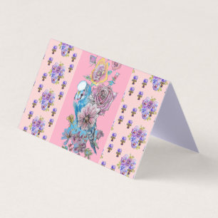 Blått Budgie Bird Rosa ros Kärlek Hälsning kort