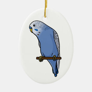 Blått Budgie Julgransprydnad Keramik