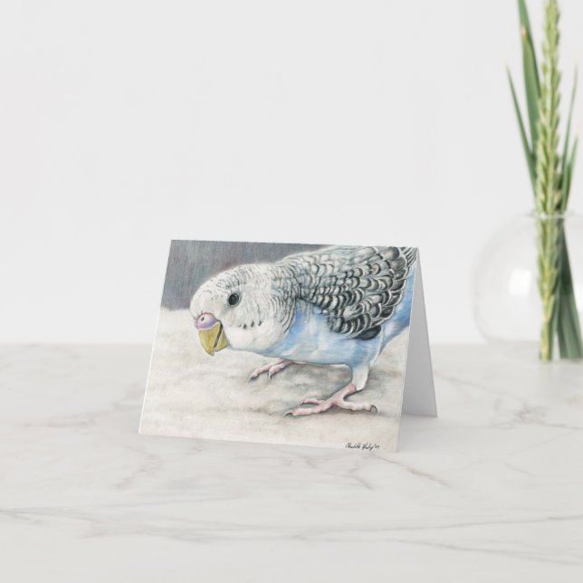 Blått Budgie Parakeet Art Note Card Kort (Framsida)