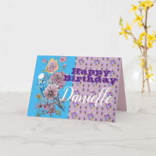 Blått Budgie Watercolor ro blommigt Birthday Card Kort