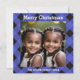 Blått Buffalo Play Check Photo jul Flat Julkort