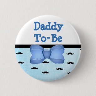Blått bugar, & mustaschpappan som är baby shower knapp
